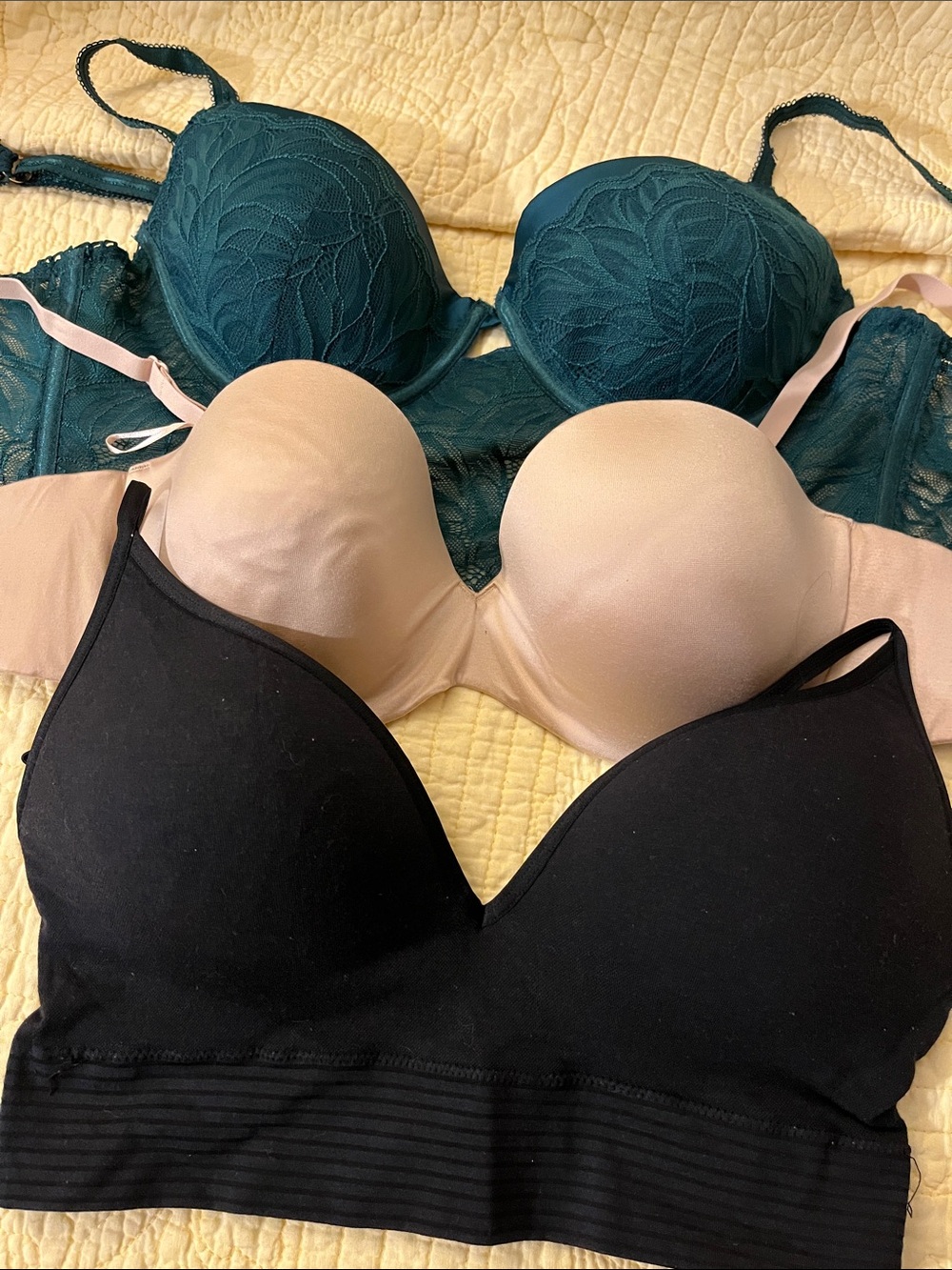 Women’s Bra Lot — Teal, Nude, Black